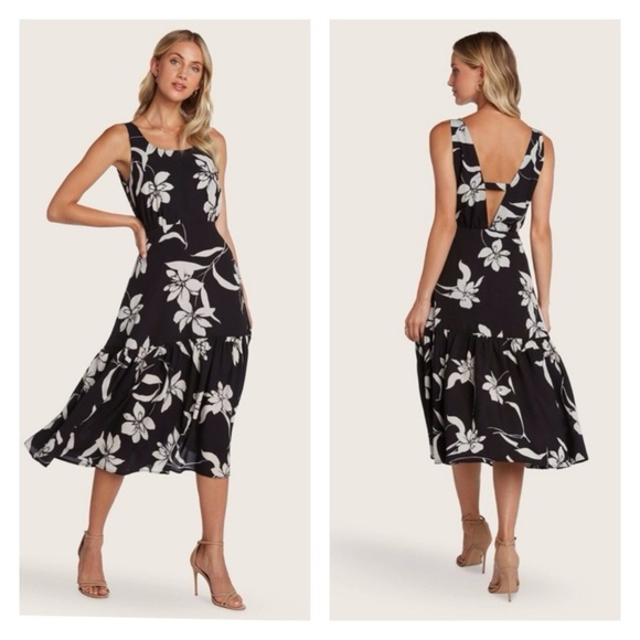 Willow Anthropologie Kate Floral Print Open Back Midi Dress Size Large N… - Picture 1 of 12